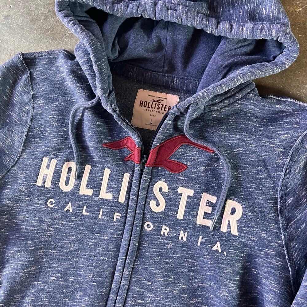 Y2k Hollister heather blue embossed comfy cotton poly blend hoodie mens large